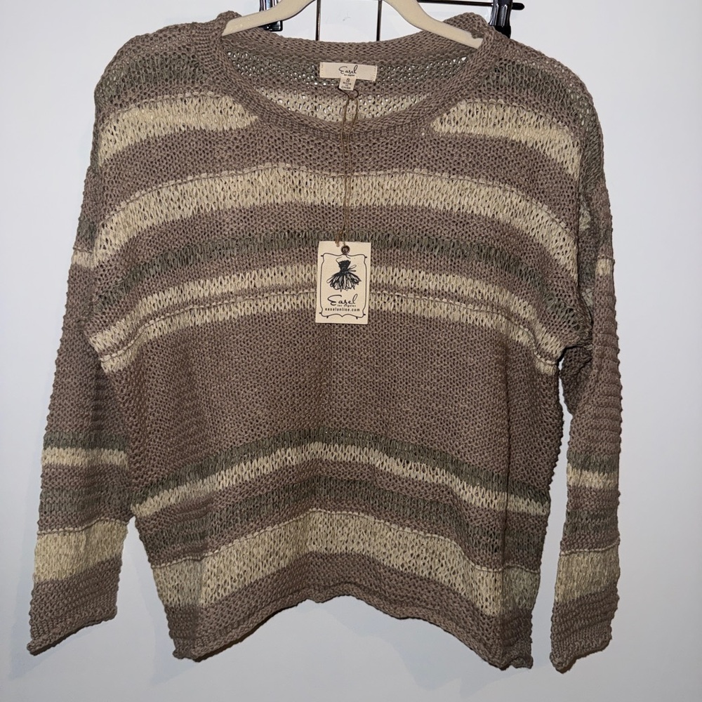 easel Striped Crewneck Sweater in Taupe and Cream